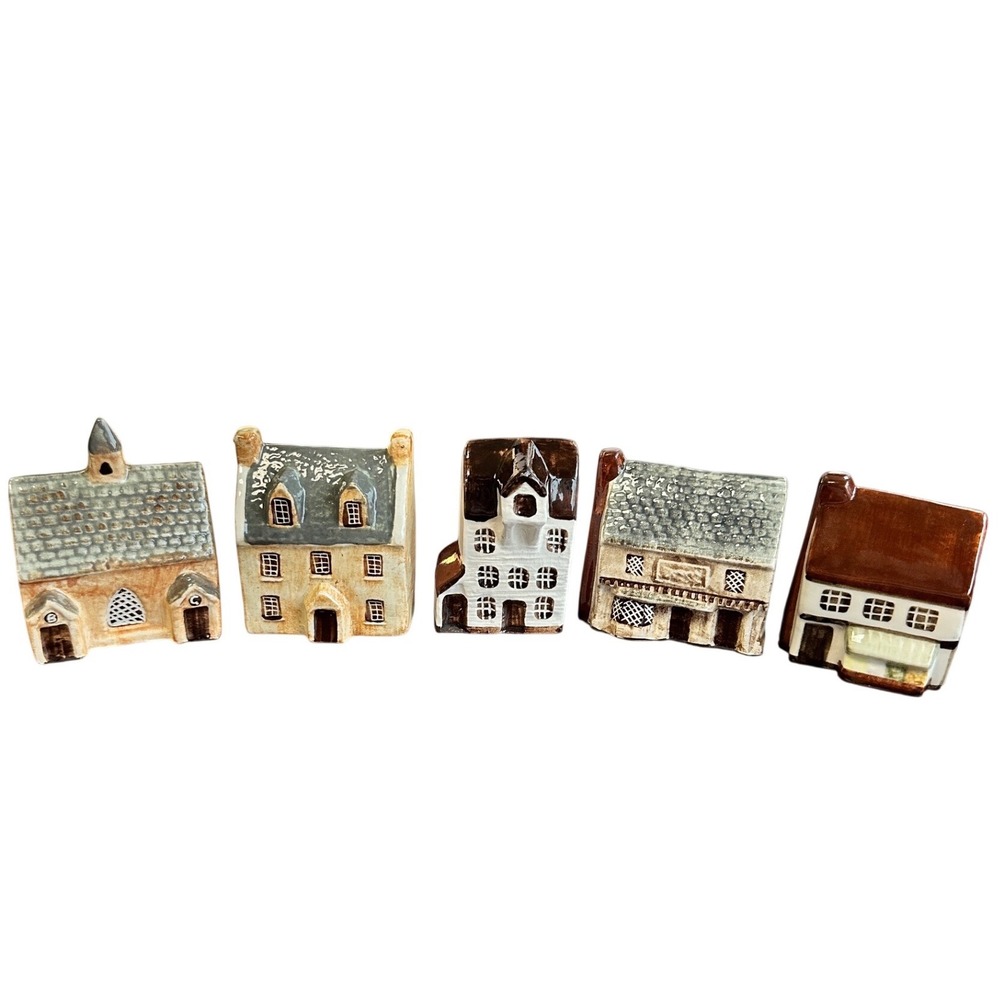 Vintage Mudlen End Studio Miniature Ceramic Cottages Lot of 5 Handpainted